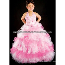 Frete grátis quente! Halter embriodered backless ruffles pageant vestido de bola vestido de menina de flor CWFaf4391